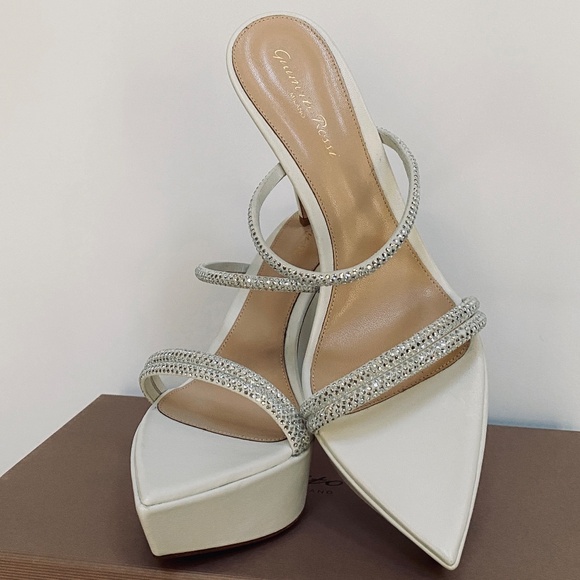 Gianvito Rossi White Cannes Crystal Platform Stiletto Sandals US9.5/IT39.5 - Picture 11 of 16